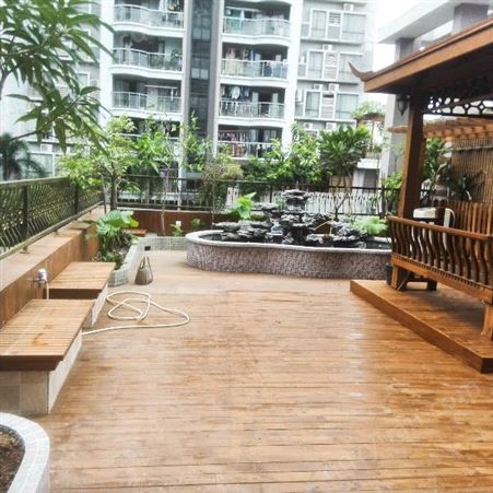 别墅花园防腐木地板 私家花园绿化景观园林设计 实木凉亭