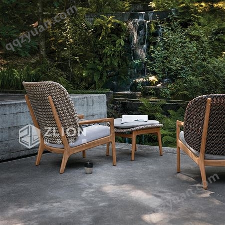 户外实木藤编沙发简约北欧单人沙发摇椅庭院花园露天阳台休闲家具