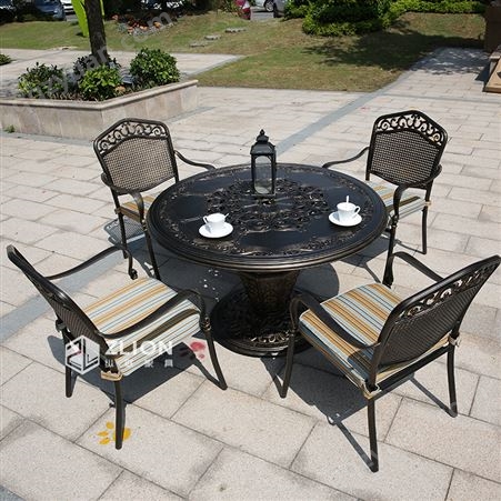 户外桌椅庭院花园休闲阳台铝合金铸铝铁艺露天室外北欧式别墅餐桌