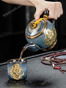 宫廷风金镶玉窑变陶瓷功夫茶具套装 盖碗茶杯 家用建盏礼品