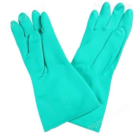 绿色丁青家务手套橡胶绒里防化工业防水耐酸碱手套nitrile gloves